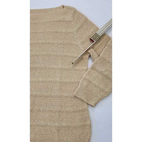 Lauren Ralph Lauren Sweater Womens Medium Gold Metallic Knit Boatneck Preppy - Picture 8 of 11